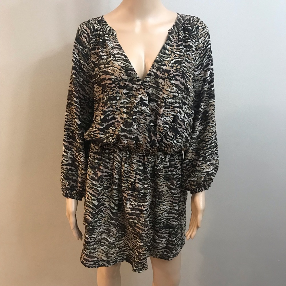 Joie nigh out Dress brown green prints Sz L